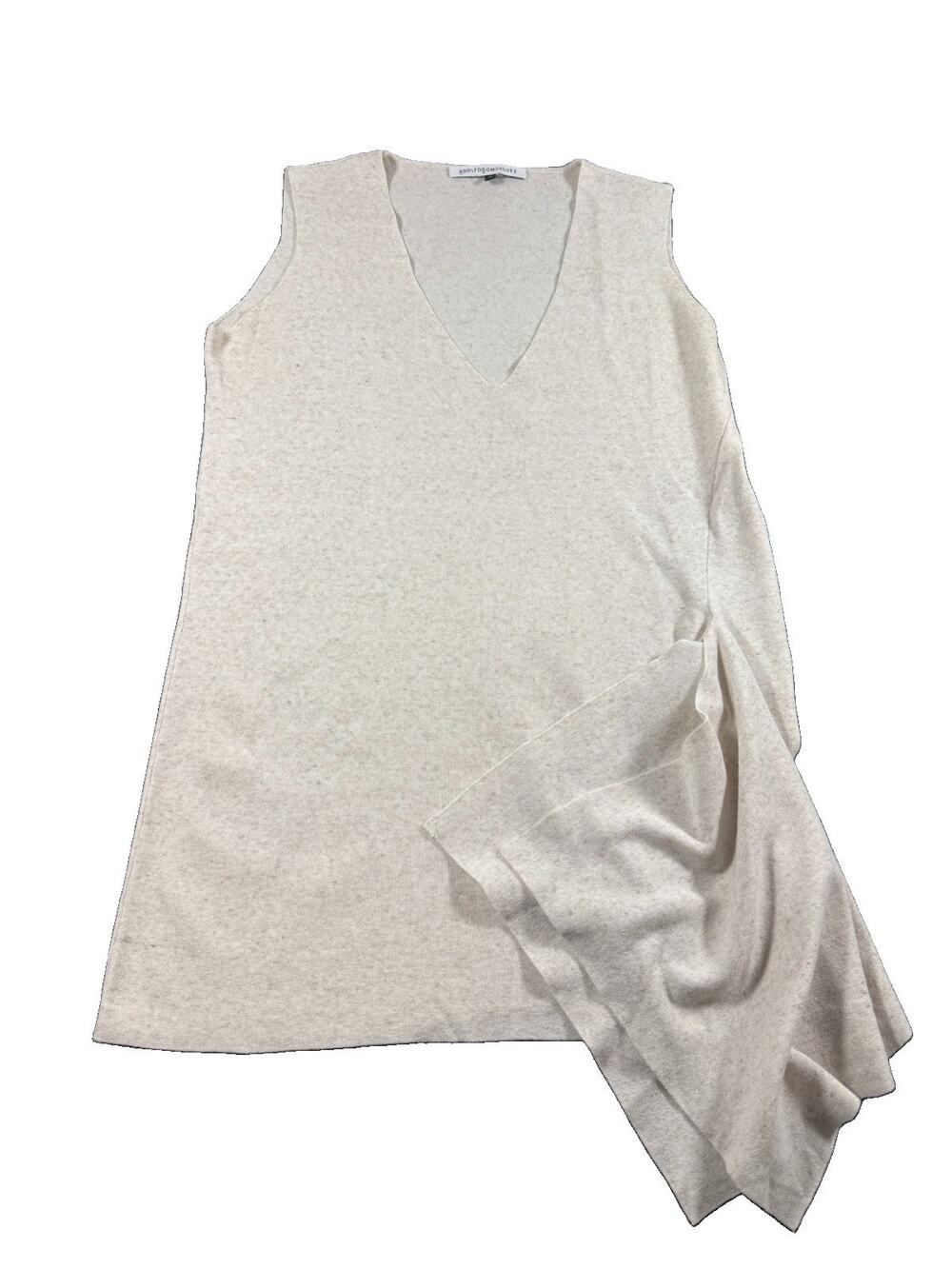 Adolfo Dominguez Cream Asymmetrical Draped Sleeveless Knit Tunic Top Size M READ